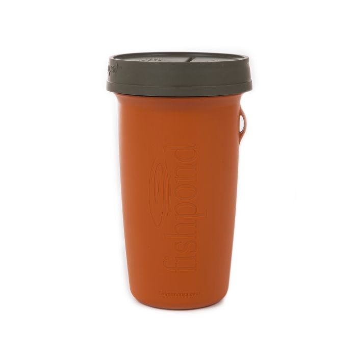 Fishpond Largemouth Pio Pod in rust with dark lid for secure outdoor storage and trash collection during fly fishing trips