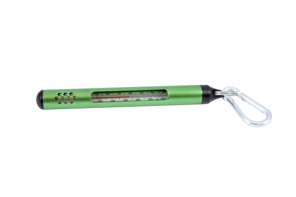 New Phase 1922 Fishing Pocket Thermometer by New Phase Inc with aluminum body and clip at Freestone Fly Shop
