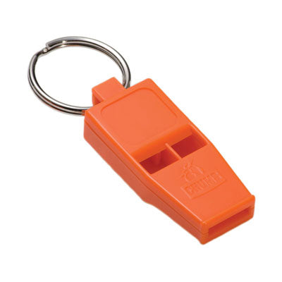 Rescue Whistle in bright orange with two chamber design and keyring, effective when wet at Freestone Fly Shop