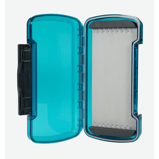 Blue Articulated Fly Box by Angler Sport Group with thick foam and stainless hooks for securing large articulated flies at Freestone Fly Shop